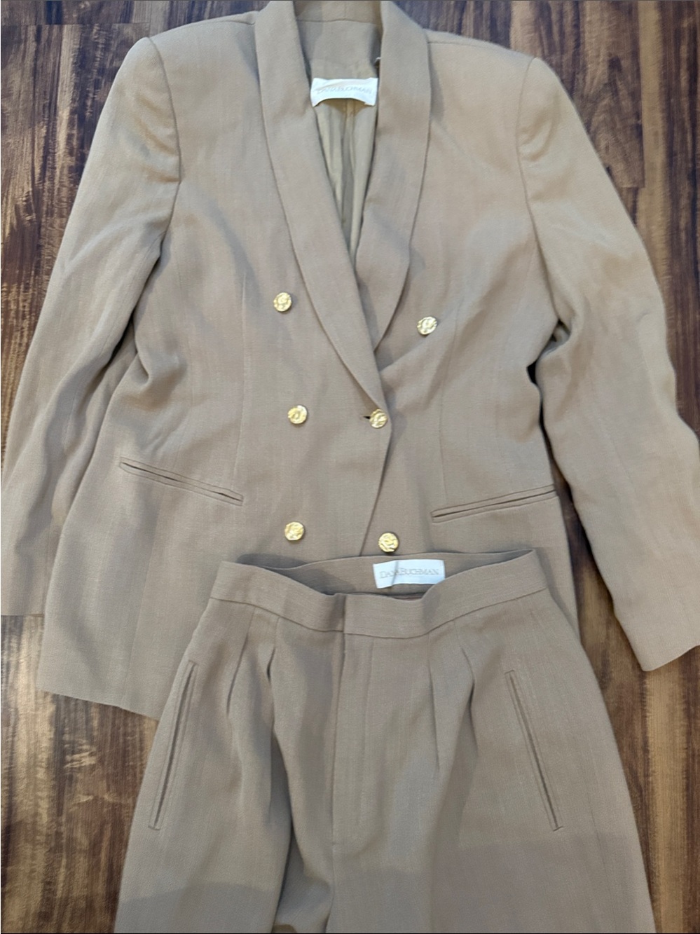 Dana Buchman Tan Double-Breasted Blazer & Pants Suit